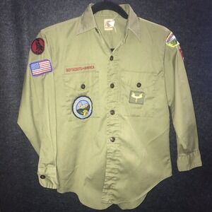 Boy Scouts of America Vintage Uniform Shirt Adult Khaki Green Long Sleeve 70s